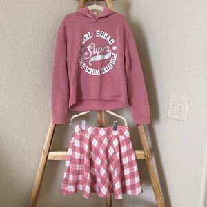 Jenna & Jessie Pink Hoodie and Plaid Skirt Set